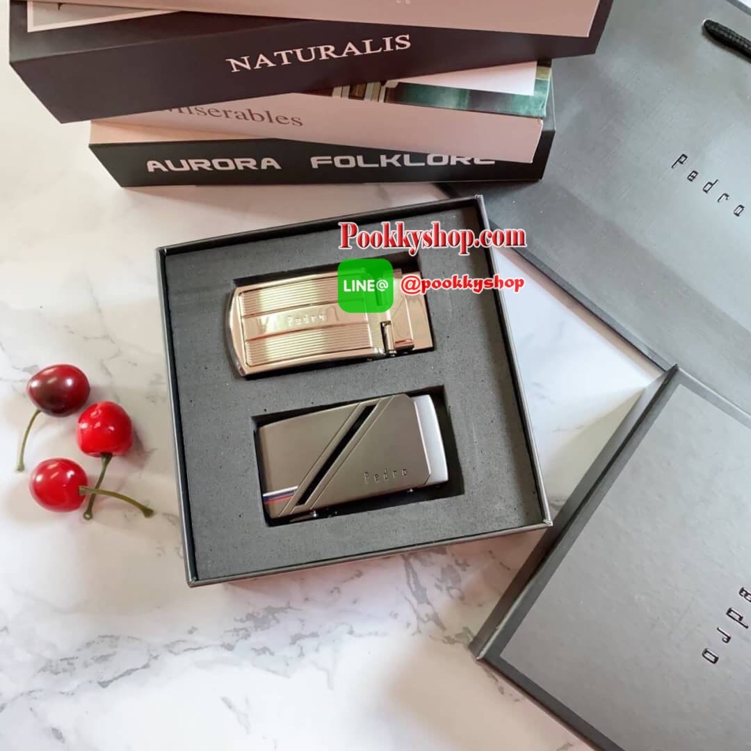 GIFT SET PEDRO BELT Set เข็มขัด2หัว วัสดุเข็มขัดหนังแท้ หัวเข็มขัดสลักโลโก้แบรนด์แท้ ดูดีมีสไตล์ ถอดเปลี่ยนได้ อุปกรณ์ครบชุด น่าใช้มากๆค่ะ