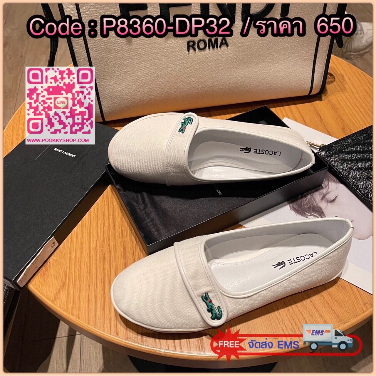 LK246 พร้อมส่ง แบบใหม่ค๊า Slip on งาน lac os te 🐊🐊🐊 เมจิกเทป น่ารักมากค่ะ ผ้าแคนวาส หนังนิ่ม ใส่สบาย พื้น ปั้มแบ รนด์