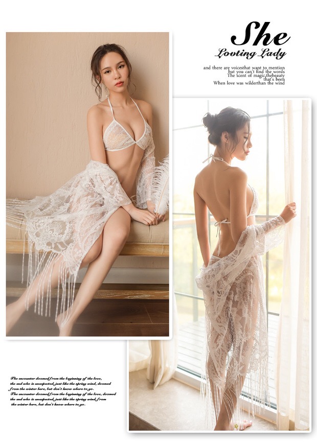 ชุดคลุมเซ็กซี่ ชุดคลุมซีทรู + Bikini set สีขาว สวยหรู แต่งชาย พู่ระย้า เซ็กซี่มากๆคะ สำเนา