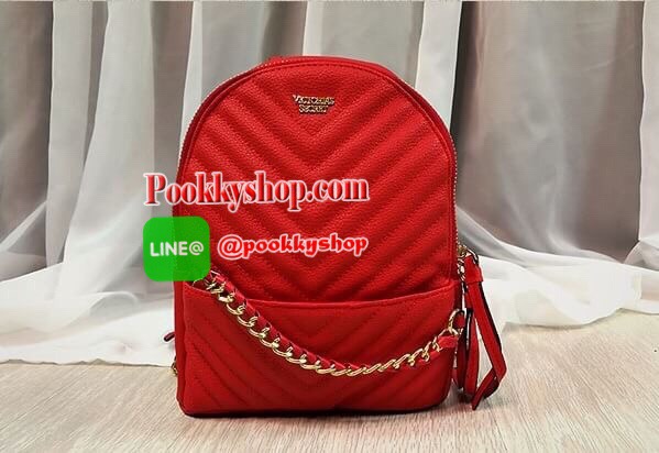 Top Seller กระเป๋าเป้ สะพายหลัง ไซส์มินิ ยี่ห้อ Victoria's Secret กระเป๋าเป้สะพายหลังขนาดน่ารักๆ เปิดปิดด้วยซิป ด้านในบุผ้ามีช่องเล็ก ด้านหน้ามีช่องเล็ก ประดับโซ่ สายสะพายหนังต่อโซ่ สายสะพายปรับระดับได้