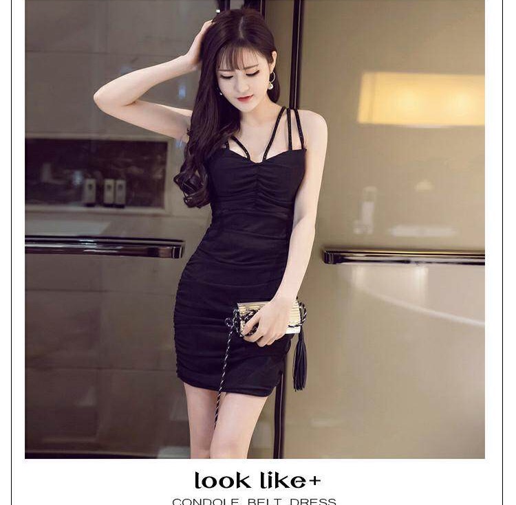 ชุดเดรส ชุดออกงาน เดรสสั้น สีดำ แต่งสาย สวย หรู เนื้อผ้าหนังไก่ ทิ้งตัว สวยเปรี้ยว