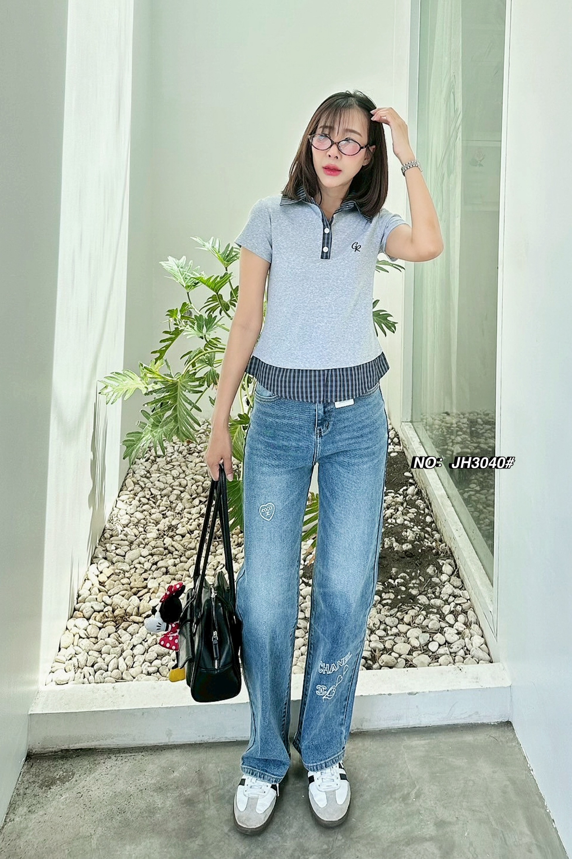 กางเกงแฟชั่น No.JH3040# - กางเกงยีนส์ขากระบอก งานสวยจริงๆ ไม่ว่าเนื้อผ้า ทั้งสีและทรง สวยไปหมดเลยค่า