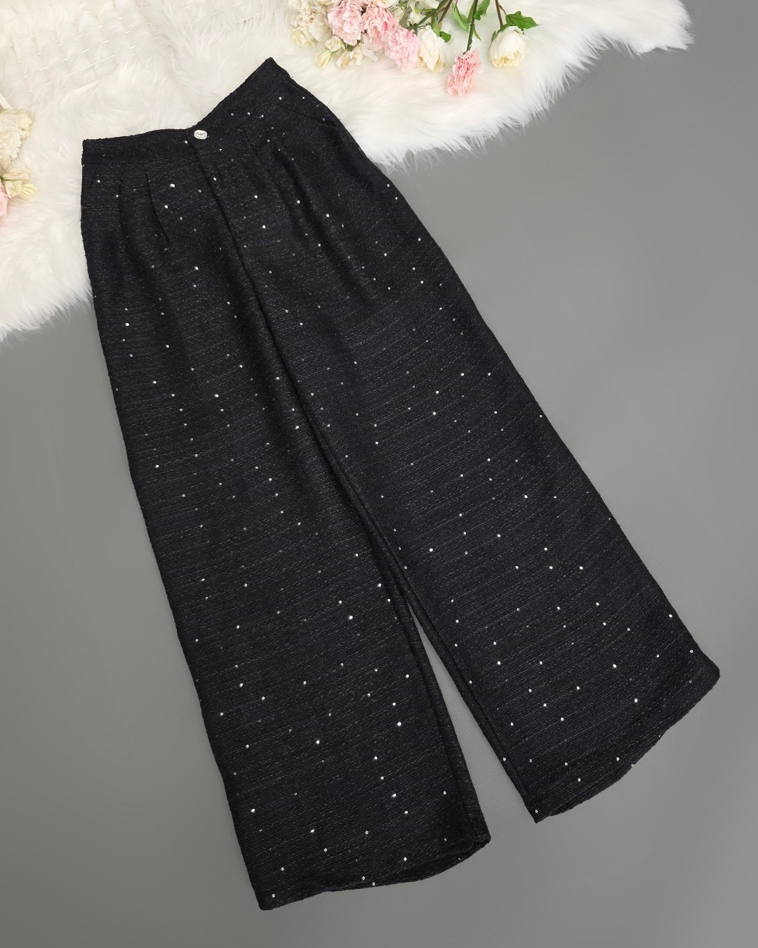 ชุดเซทแฟชั่น เซ็ตเสื้อเกาะอกทรงหลวม+กางเกงเอวสูงขากระบอกกว้าง