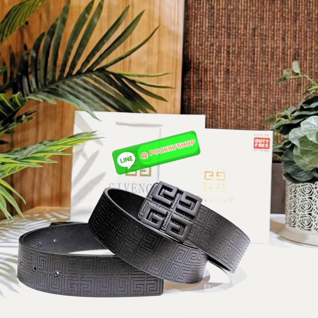 ✨Don't Miss!✨Givenchy Logo Leather Belt VIP Gift With Purchase (GWP) พรีเมี่ยมกิ๊ฟ Limited Edition จาก GIVENCHY PARFUME DUTYFREE วัสดุ Calfskin สีดำปั๊มลายแบรนด์สวยหรูดูดี หัวเข็มขัดโลโก้แบรนด์ 3D สายปรับระดับได้ ดีไซน์คลาสสิคเข้ากับทุก
