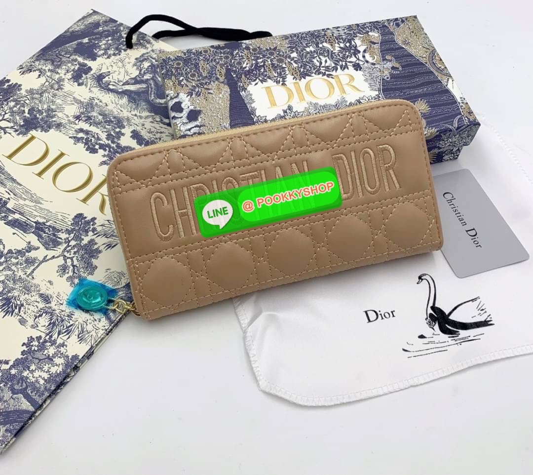 DIOR LONG WALLET 7.5” signature on the front compartments card slots patch pockets zipped pocket