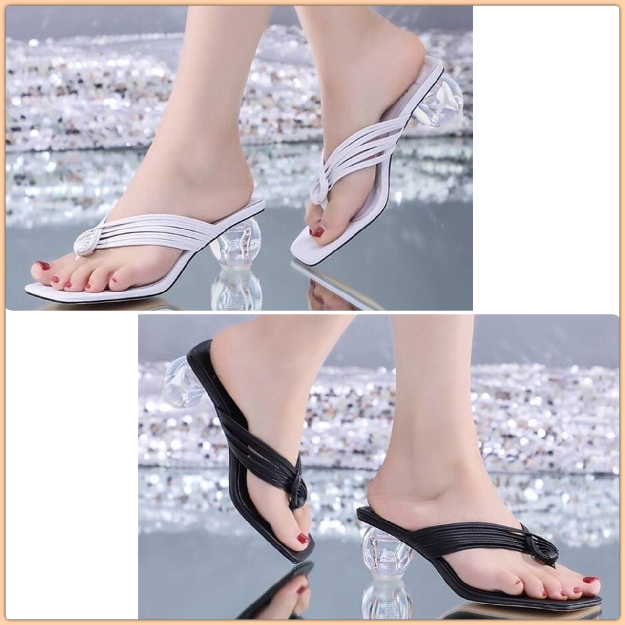 พร้อมรองเท้าหูหนีบ ส้นสวยเก๋ดูแพงมาก รุ่นนี้เป็นงานนำเข้า หนังนิ่มมาก สวมใส่ง่าย แมทกับชุดอะไรก้สวย แถมใส่ได้เรื่อยๆ ของจริงงานคุณภาพดีสวยคุ้มเกินราคา สวยตรงปกแน่นอนเพราะร้านถ่ายรูปจากสินค้าจริง เป็นรุ่นที่ทางร้านแนะนำ รีบสั่งด่วนๆเลยจร้า (สูง1.5นิ้ว)