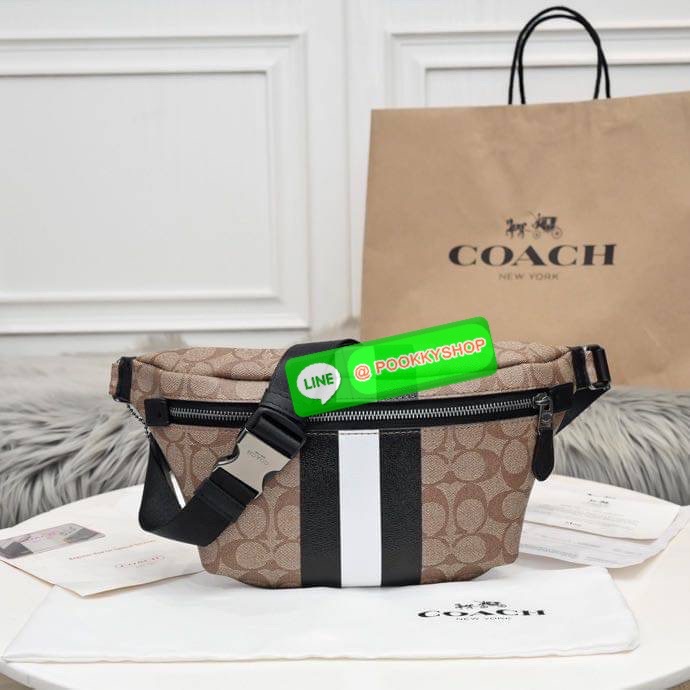 Coach GRADE BELT BAG IN SIGNATURE CANVAS (COACH C1411) Signature coated canvas and refined calf leather| Inside multifunction pocket| Zip closure, fabric lining| Outside zip pocket| Adjustable strap for wear at waist