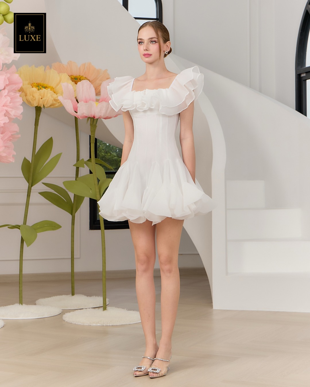 เดรสแฟชั่น เดรสกระโปรงสั้น เสื้อคอกว้าง ใส่เปิดไหล่ได้