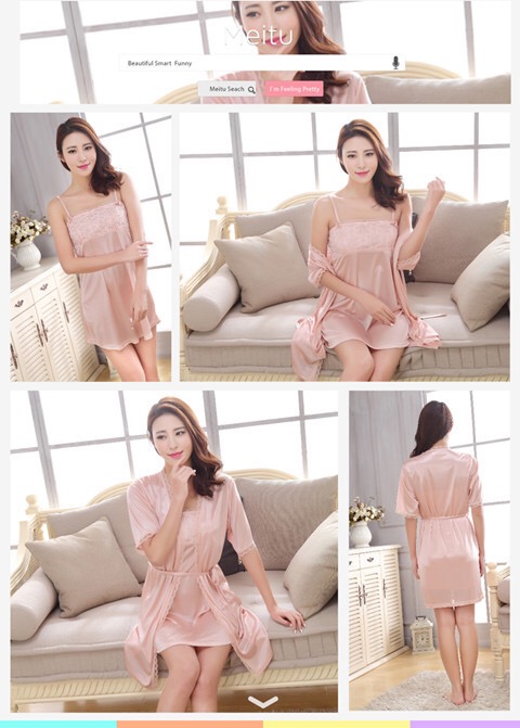 เซ็ทชุดคลุม ชุดนอน คุณหนู สีชมพู ชุดคลุม+ สายเดี่ยว แต่งลูกไม้ปัก สวยหรูมากๆคะ