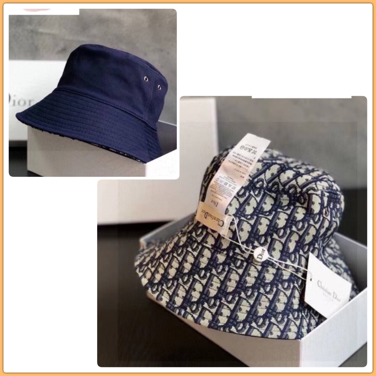 หมวกทรง bucket ทอลายโลโก้แบรนด์ ทั้งใบ สีกรมสวยหรู ใบนี้คุ้มมากค่ะ ใส่ได้ทั้ง้ 2 ด้านนะค่ะ ทรงนี้ใส่ได้ตลอดนะค่ะ มีติดไว้ได้เลยจ้า ทรงสวยมาก งานคุณภาพการันตี มีป้าย tag แบรนด์