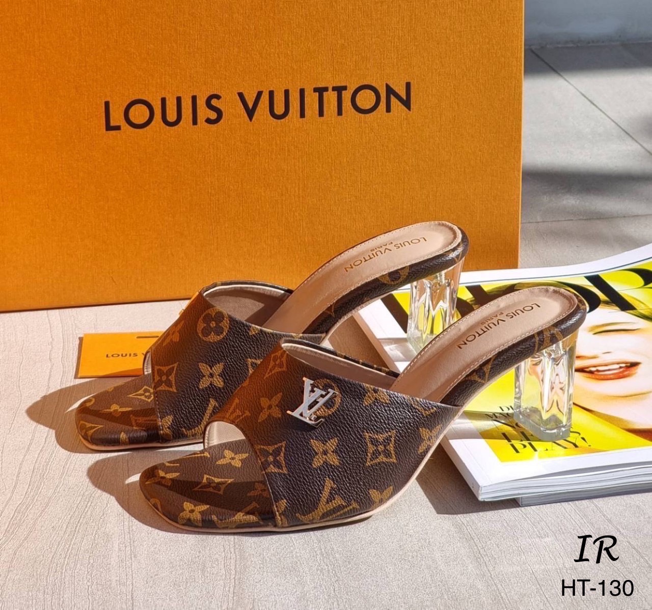 HT-130 แบบขายดี!!! พร้อมส่ง สวยเกินต้าน LV ตัวใหม่ สวย หนังสวยพรีเมียมเทียบแท้ อะไหล่งานตอก ส้นแก้วใสสูง 3 นิ้ว ไม่ใช่เกรดตลาดล่างนะคะ มาน้อยมากจ้า