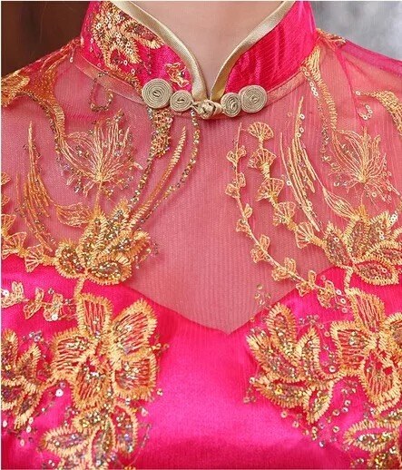 ชุดกี่เพ้า ประยุกต์ ชุดเดรส กี่เพ้าจีนประยุกต์สีชมพูสด แต่งเลื่อมปักดิ้นทอง แพทเทินสวย งานเนี๊ยบหรู มากคะ Size S/M