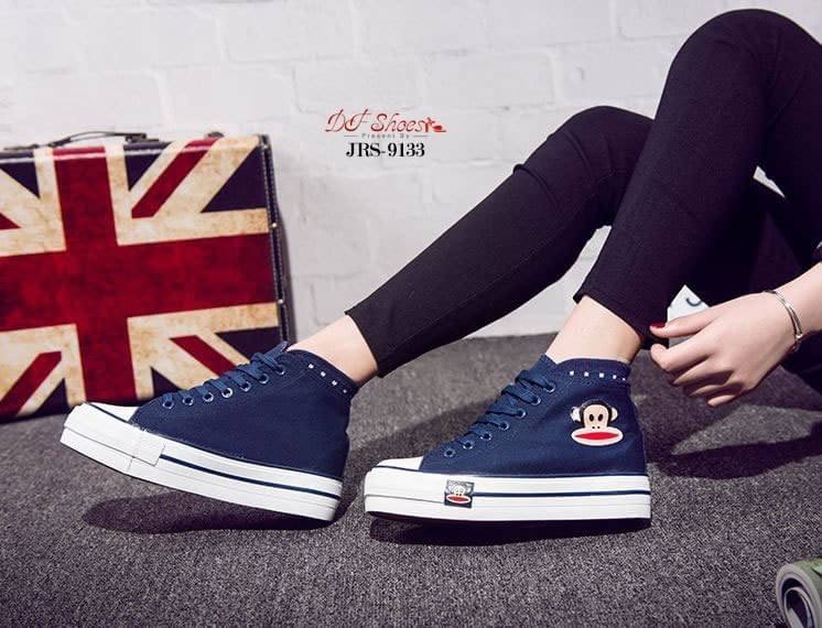 สินค้าพร้อมส่ง รองเท้าผ้าใบแพลตฟอร์มนำเข้า Style Paul Frank น่ารัก วัสดุผ้าแคนวาส ส้นหนัง PU พื้นรองเท้าพื้นยางไม่ลื่นจ้า เสริมส้นด้านใน สาวแนวสปอร์ตห้ามพลาดจ้า