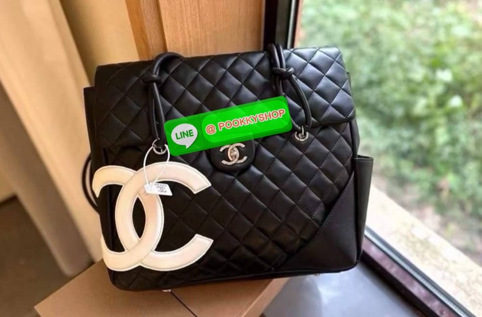 CHANEL Black Lambskin Leather Cambon Handbag Limited Edition White CC Logo RARE