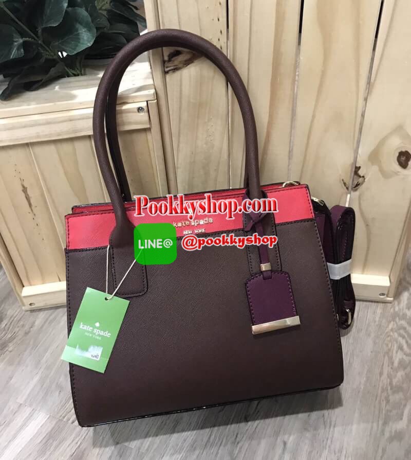 พร้อมส่งรุ่นหายาก! Kate Spade New York Women's Cameron Street Candace Satchel (Apple jelly / Merlot / Mahogany) กระเป๋าถือหรือสะพายหนัง Saffiano สวยอยู่ทรงสไตล์ PRADA รุ่นนี้โดดเด่นที่สี Multicolor สุดชิค ด้านหน้าประดับโลโก้แบรนด์อะไหล่ทอง พร้อมสายสะ