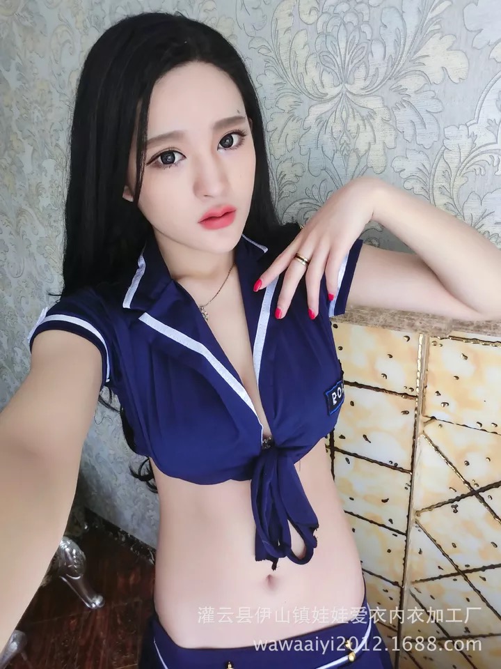 ชุดคอสเพลย์ ตำรวจสาว สีน้ำเงิน ชุดยูนิฟอร์ม กะลาสีเรือ สีน้ำเงิน แต่งเอวลอย กระโปรงจีบพีซ สวย เก๋ สำเนา