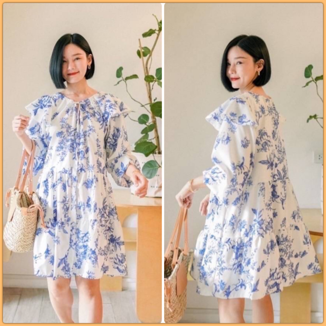 เดรสแขนพองผ้าเนื้อนุ่มเย็นสบาย ลายดอกโทนฟ้าขาว สีสวยสบายตา คอปกระบายน่ารักกก ลูกค้ารูดความกว้างช่วงคอผูกโบว์เข้าได้ตามชอบเลยนะคะ งานมีซับใน ใส่ไปทริปไหนก็สวยชิลค่ะ