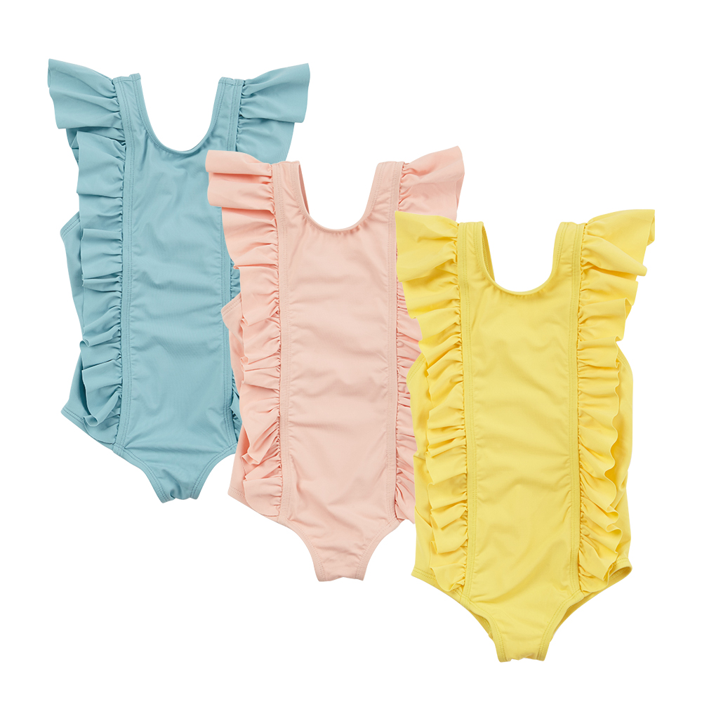 kidsumplay oneshoulder ruffle ชุดว่ายน้ำเด็กหญิงป้องกัน UV แบบระบายไหล่และข้าง