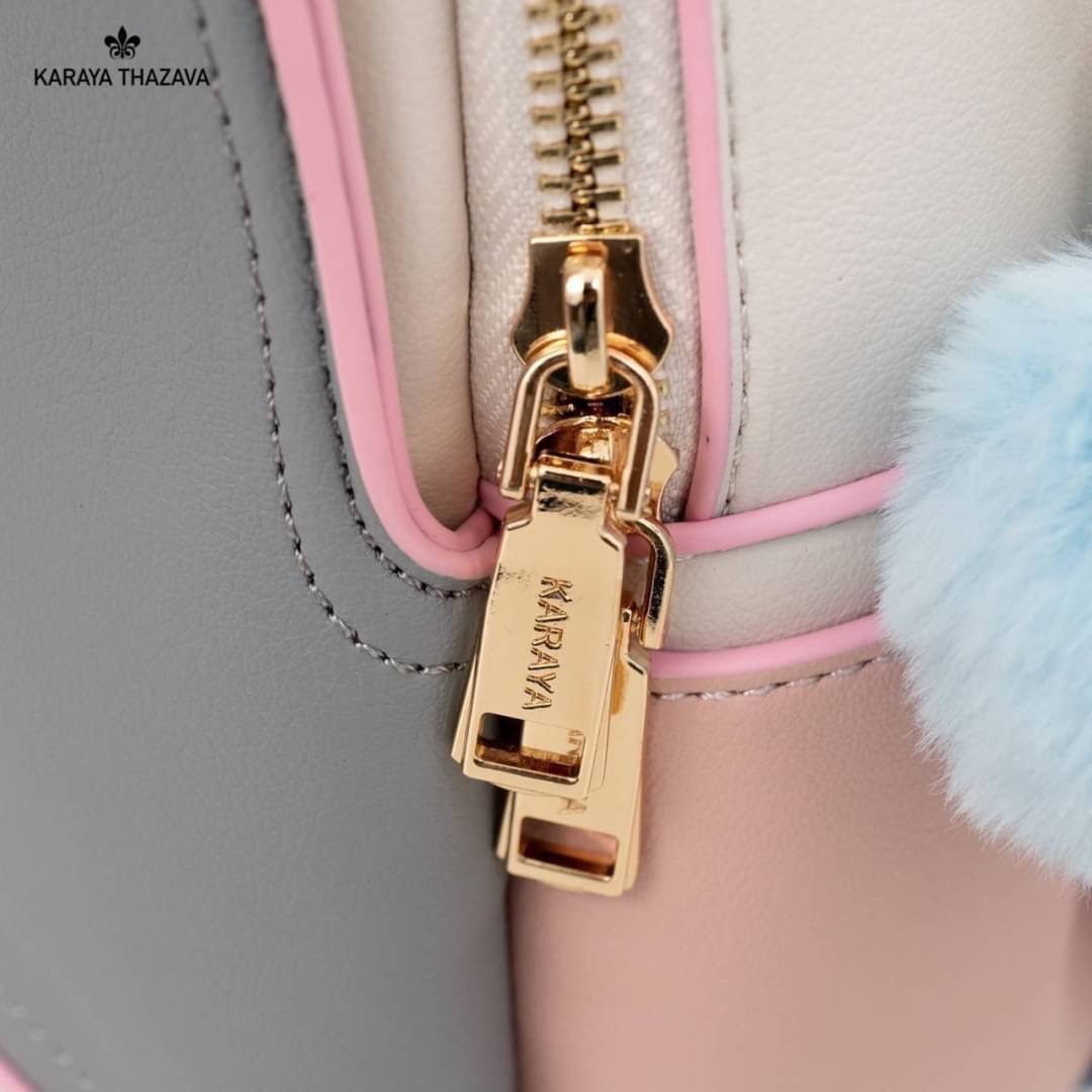 พร้อมส่ง เป้หนัง Karaya แบรนด์แท้ เป้ได้+สะพายข้างได้ สายสปอต สีทรูโทนพาสเทล สวยละมุน แถมฟรี‼️ปอมๆ