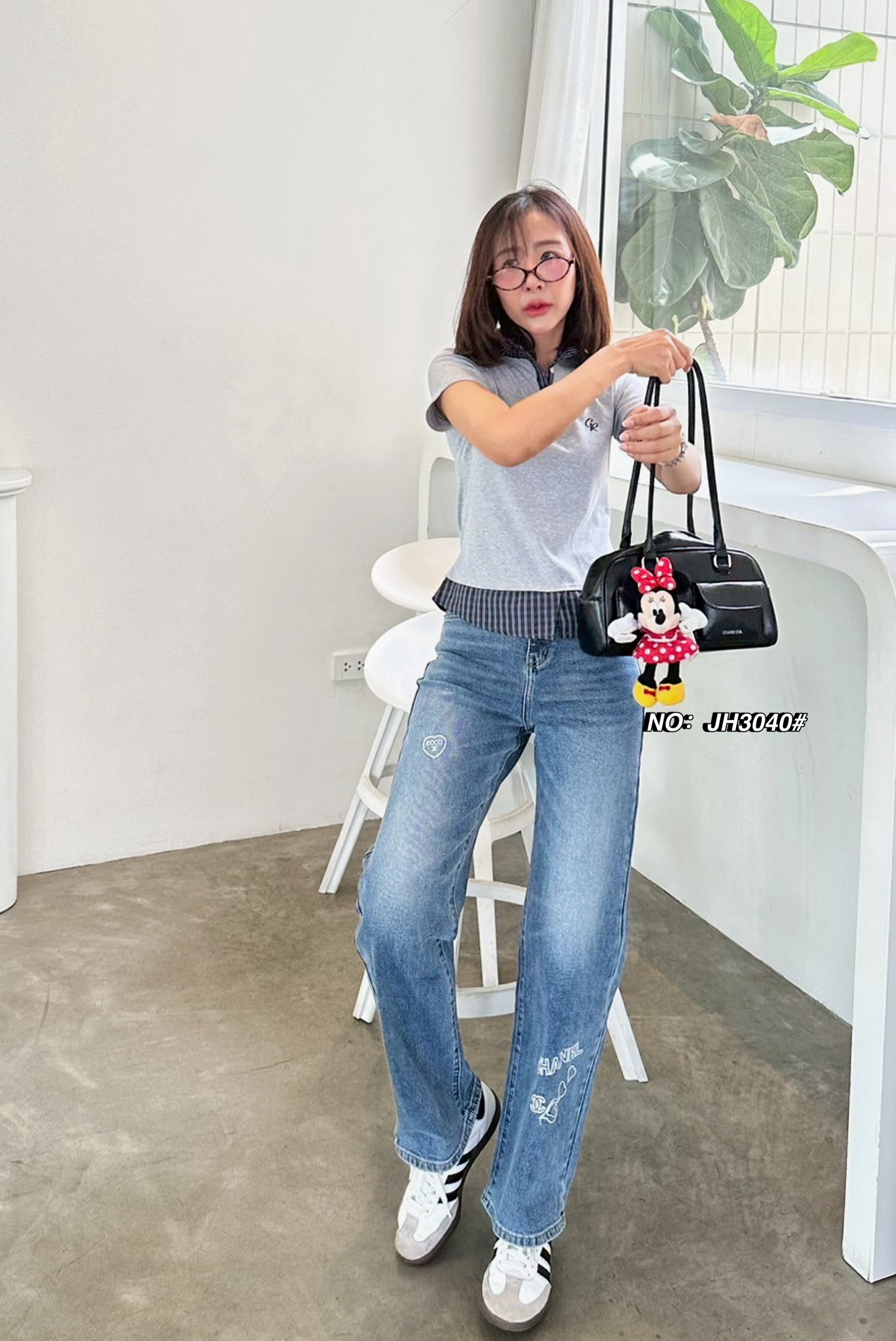 กางเกงแฟชั่น No.JH3040# - กางเกงยีนส์ขากระบอก งานสวยจริงๆ ไม่ว่าเนื้อผ้า ทั้งสีและทรง สวยไปหมดเลยค่า