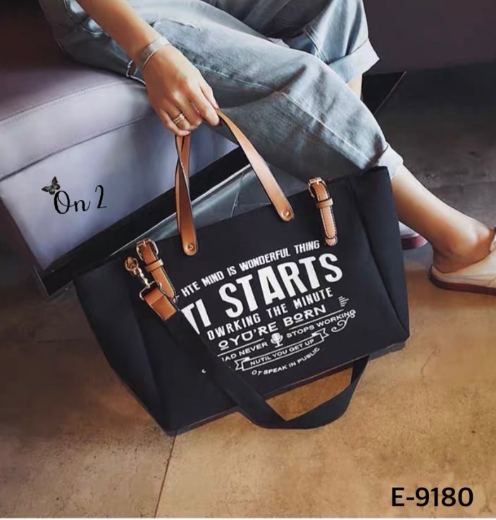 กระเป๋าสะพาย Shopping มาใหม่ หน้าพิมพ์ตัวอักษรภาษาอังกฤษ สายถือแต่งหนัง มาพร้อมสายสะพายยาว