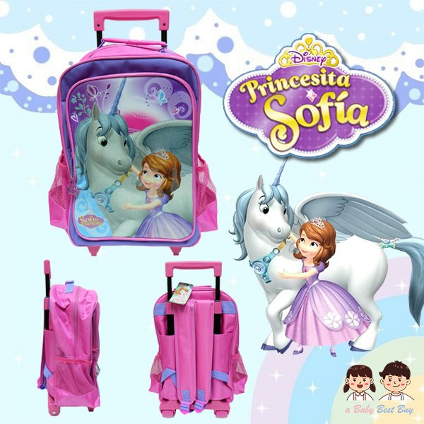 'Disney sofia the first - กระเป๋าเป้สะพายหลัง มีล้อลาก ลายเจ้าหญิงโซเฟีย กระเป๋านักเรียน ของแท้ ลิขสิทธิแท้ (16 นิ้ว)