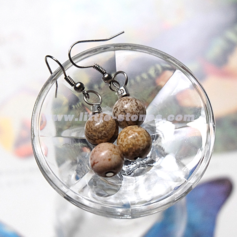 ++ ต่างหูหินสี พิคเจอร์ แจสเปอร์ ทรงกลมคู่ (Picture Jasper) ++
