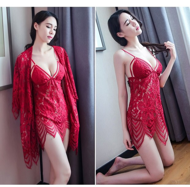 ชุดนอนเซ็กซี่ ชุดนอนแต่งลูกไม้ฉลุสีแดง สวยเซ็กซี่มากๆคะ