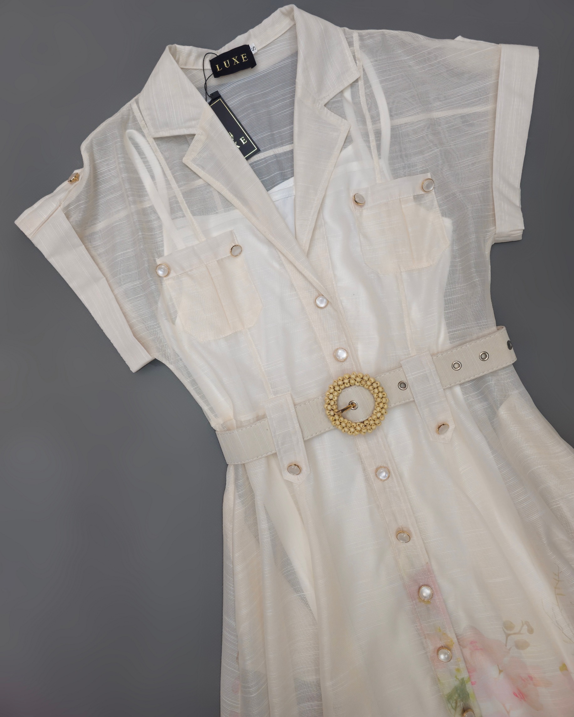 เดรสแฟชั่น เดรสเสื้อคอปกเทเลอร์ แต่งกระเป๋าสองข้าง