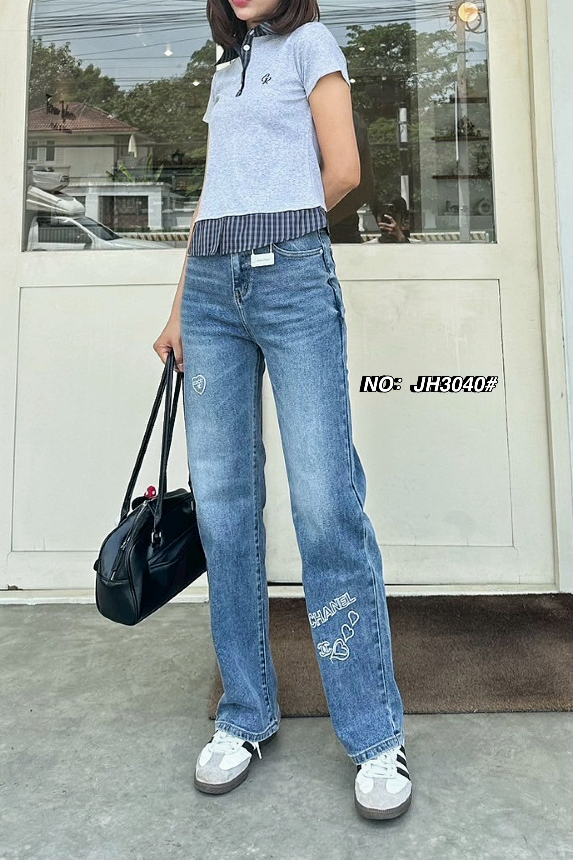 กางเกงแฟชั่น No.JH3040# - กางเกงยีนส์ขากระบอก งานสวยจริงๆ ไม่ว่าเนื้อผ้า ทั้งสีและทรง สวยไปหมดเลยค่า