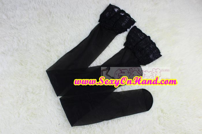 ถุงน่องเซ็กซี่ ถุงน่องซีทรู เนื้อบางเบา สีดำ ขอบลูกไม้ หนา 3 นิ้ว สไตล์สาวปารีส