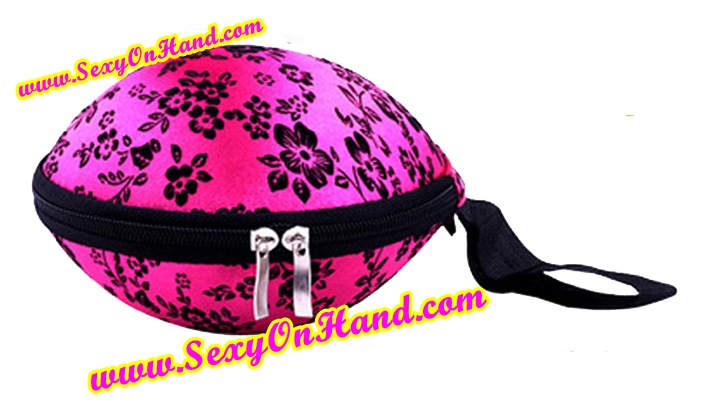 กระเป๋า ซิบ ทรงแข็งสีชมพู ลายดอก สำหรับ ใส่ซิลิโคนบรา Freebra (Cup B /34) บราไร้สาย แบบพกพา สะดวก สำหรับท่องเที่ยวและเดินทาง / คัพ B (ขนาด 34)
