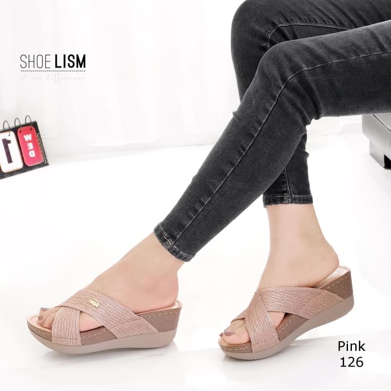 พร้อมส่ง รองเท้าส้นเตารีดหน้าไขว้ สไตล์ลำลองแบบสวมหนังกลิตเตอร์ นิ่มแบบสวมไขว้