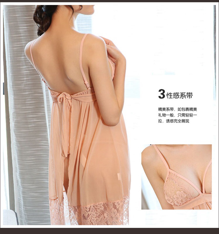 ชุดนอน เดรสซีทรู สีพีช แต่งลูกไม้ซีทรู เนื้อผ้าสวย ทิ้งตัว คุณหนูมากๆคะ