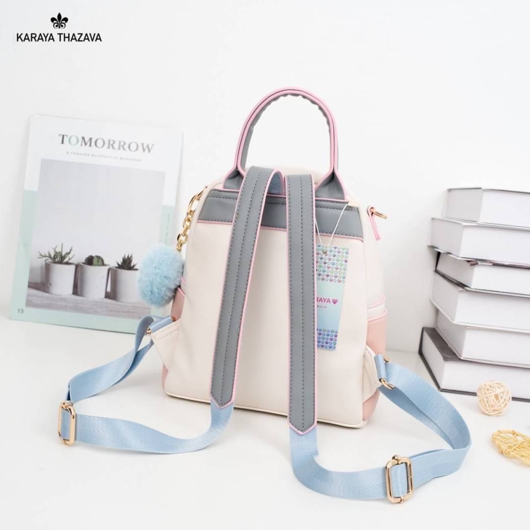 พร้อมส่ง เป้หนัง Karaya แบรนด์แท้ เป้ได้+สะพายข้างได้ สายสปอต สีทรูโทนพาสเทล สวยละมุน แถมฟรี‼️ปอมๆ