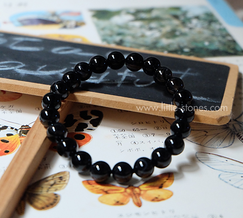 ++ Black Agate - แบล็คอาเกต สีดำทึบ ติดลายเล็กน้อย เม็ดกลมขนาด 8 mm ++