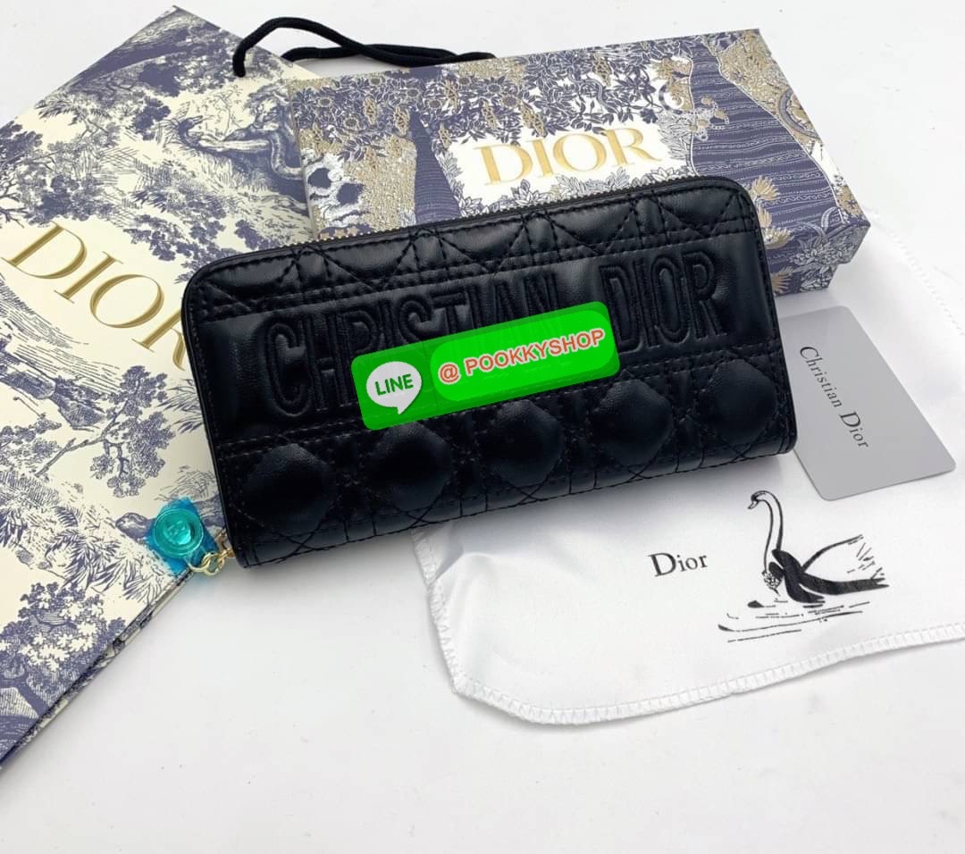 DIOR LONG WALLET 7.5” signature on the front compartments card slots patch pockets zipped pocket