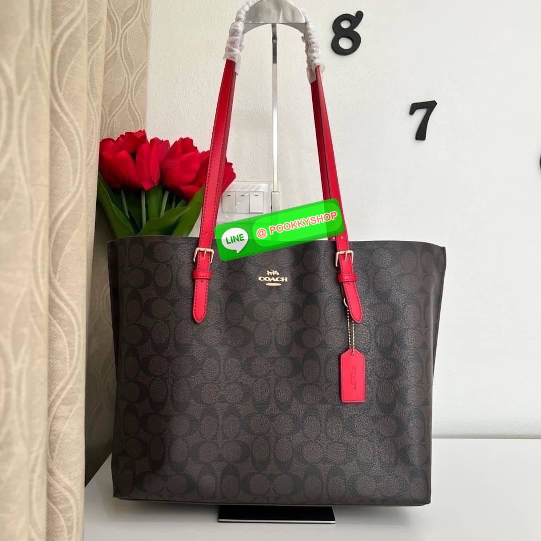 Coach MOLLIE TOTE IN SIGNATURE CANVAS (COACH 1665) กระเป๋าหนังใบเคลือบซิกเนเจอร์และหนังเรียบ ภายในกระเป๋ามัลติฟังก์ชั่น ปิดด้วยซิป ซับในผ้า หูหิ้วพร้อมหูหิ้ว 10 1/4" ช่องเปิดด้านข้าง