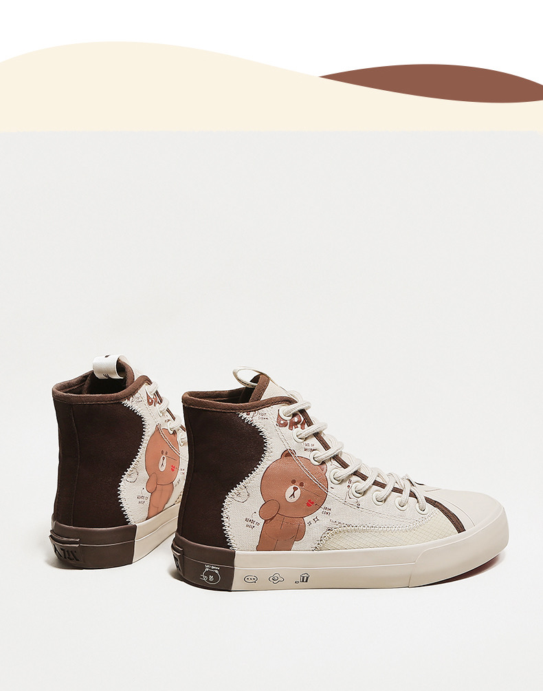 Line Friends รองเท้าผ้าใบหุ้มข้อ พื้นยาง สกรีนลายหมีบราวน์ โคนี่ น่ารัก พื้นนิ่มใส่สบาย