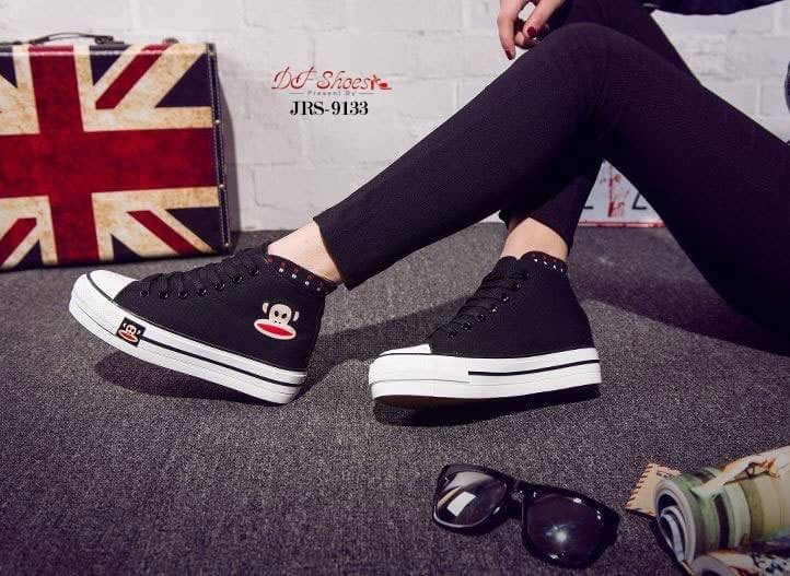 สินค้าพร้อมส่ง รองเท้าผ้าใบแพลตฟอร์มนำเข้า Style Paul Frank น่ารัก วัสดุผ้าแคนวาส ส้นหนัง PU พื้นรองเท้าพื้นยางไม่ลื่นจ้า เสริมส้นด้านใน สาวแนวสปอร์ตห้ามพลาดจ้า