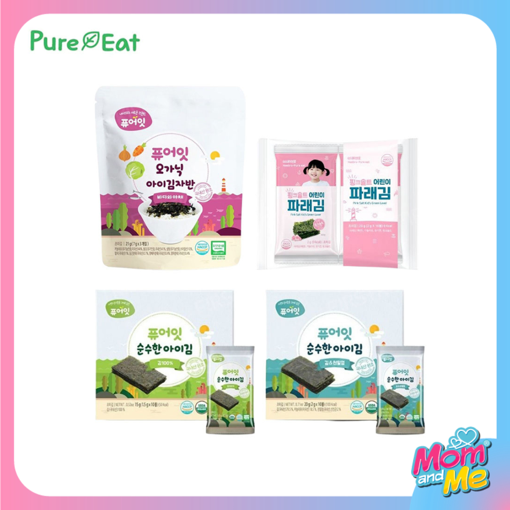 Pure Eat สาหร่ายสำหรับเด็กเล็ก สาหร่ายโรยข้าว กิมจาบัน สาหร่ายแผ่น สูตรออร์แกนิค ไม่ปรุงรส ไม่มีวัตถุกันเสีย