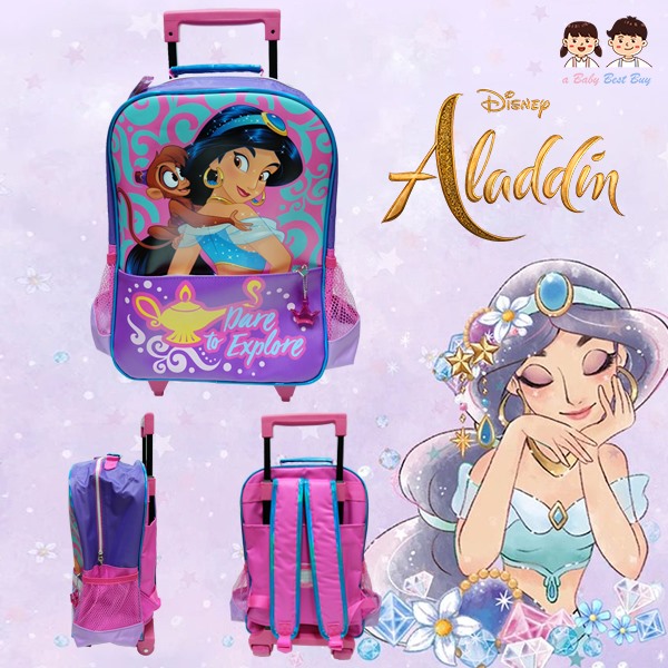 ฮ 'Disney Aladdin - กระเป๋าเป้สะพายหลัง มีล้อลาก ลายเจ้าหญิงจัสมิน กระเป๋านักเรียน ของแท้ ลิขสิทธิแท้ (16 นิ้ว)
