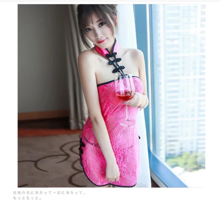 ชุดเซ็กซี่ ชุดซีทรู ลูกไม้ แต่งปก กระดุมจีนและแถบลูกไม้ ช่วงอก สไตล์กี่เพ้า สาวหมวยอินเตอร์ เนื้อผ้าลูกไม้นุ่ม ใส่สบาย +G string เข้าชุดคะ