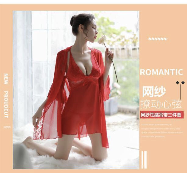 เซ็ทชุดคลุมนอน เซ็ดชุดนอน สายเดี่ยว+ชุดคลุมนอน ซีทรูสีแดง แต่งลูกไม้ สวย หรู งาน เซ็กซี่มากๆคะ สำเนา สำเนา