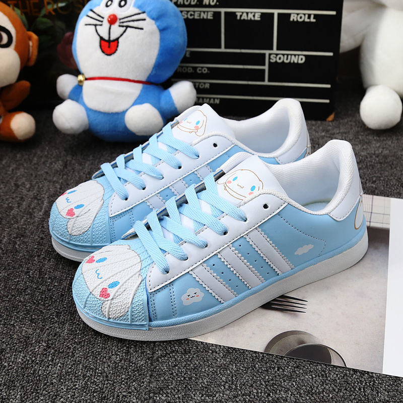 รองเท้าผ้าใบหนังหุ้มข้อ สกรีนลายน่ารัก พื้นนิ่ม ใส่สบาย