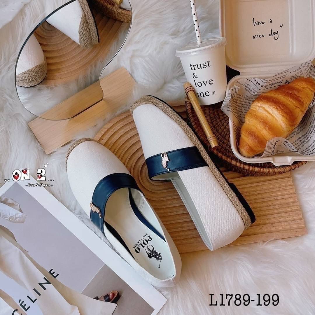 รองเท้าคัช POLO ปักอะไหล่ทอง แนวสปอร์ต ผ้าแคนวาน กับ ลายกระสอบสุดคลาสสิค สวยมากค่ะ พร้อมส่ง2สี