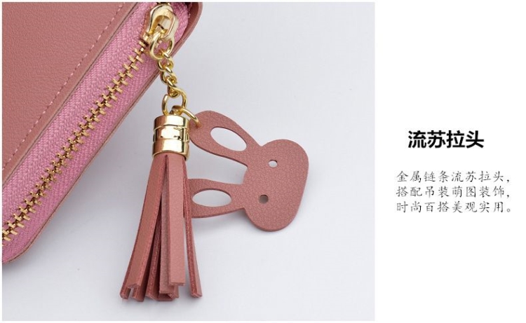 Purse Bags Wallet For Women Ladies Bag Long Pocket Leather กระเป๋าสตางค์ใบยาวแบบซิปรอบ CHERRY มีสายคล้องมือ