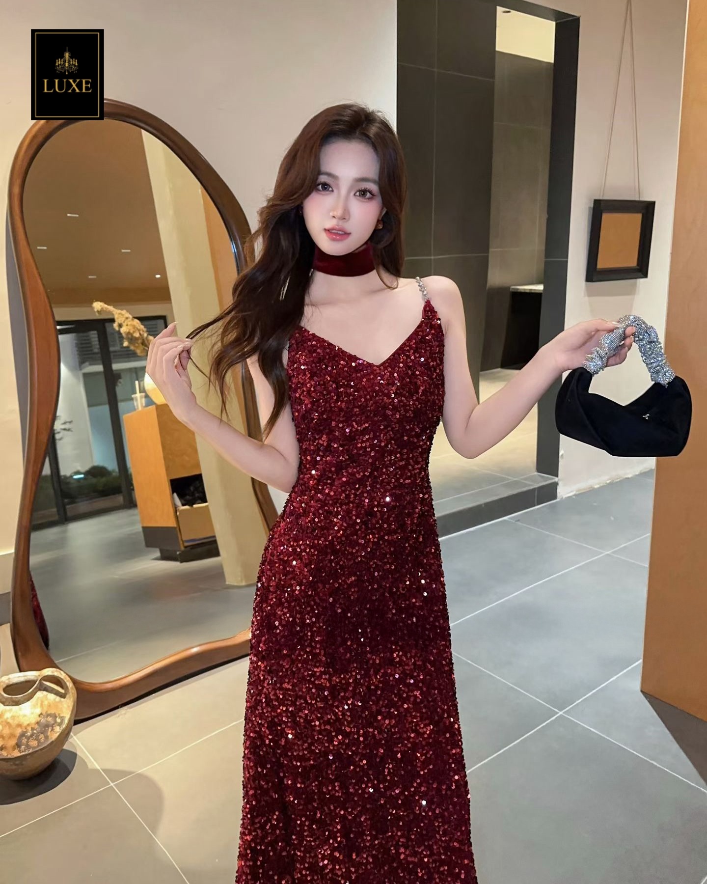 เดรสแฟชั่น เดรสเสื้อสายเดี่ยว กระโปรงยาวทางเอ