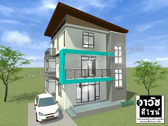 C0220 แบบบ้านพักอาศัย 3 ชั้น 3 ห้องนอน