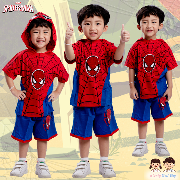 ฮ ( S-M-L-XL ) ชุดแฟนซีสั้น เด็กผู้ชาย Super Hero Spiderman เสมือนจริง มีหมวก(ฮู้ด) ชุดสุดเท่ห์ ใส่สบาย ลิขสิทธิ์แท้ (สำหรับเด็ก 2-5 ปี)